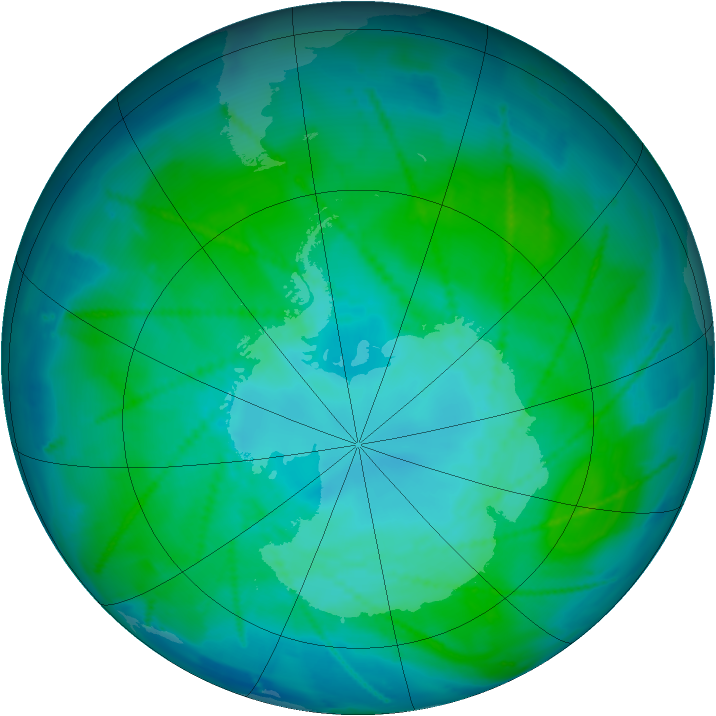 Antarctic ozone map for 12 January 2011